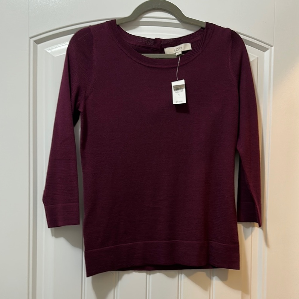 LOFT Deep Purple 3/4 Sleeve Sweater